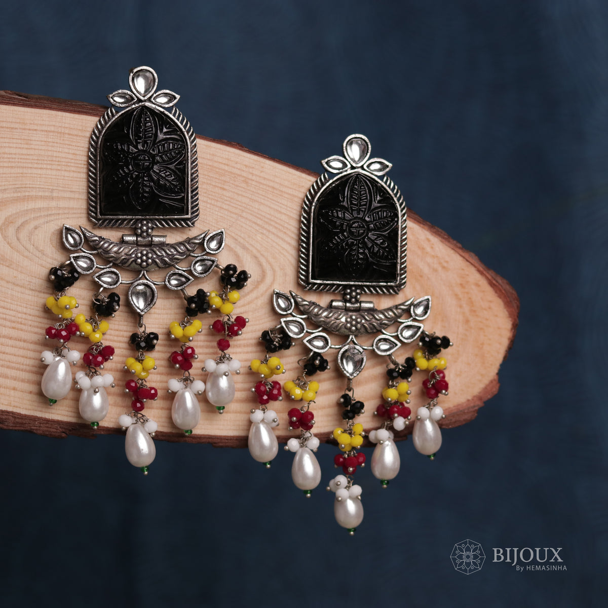 BEADED ENCHANTED CARVING SEMI-HANDMADE STONE EARRINGS ER30