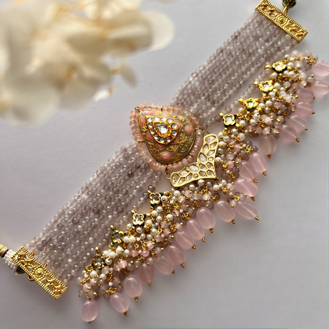 NIKILA ONEX BEADS LAC AND KUNDAN BIJOUX PREMIUM AND EXCLUSIVE HANDMADE CHOKER WITH EARRINGS CH396