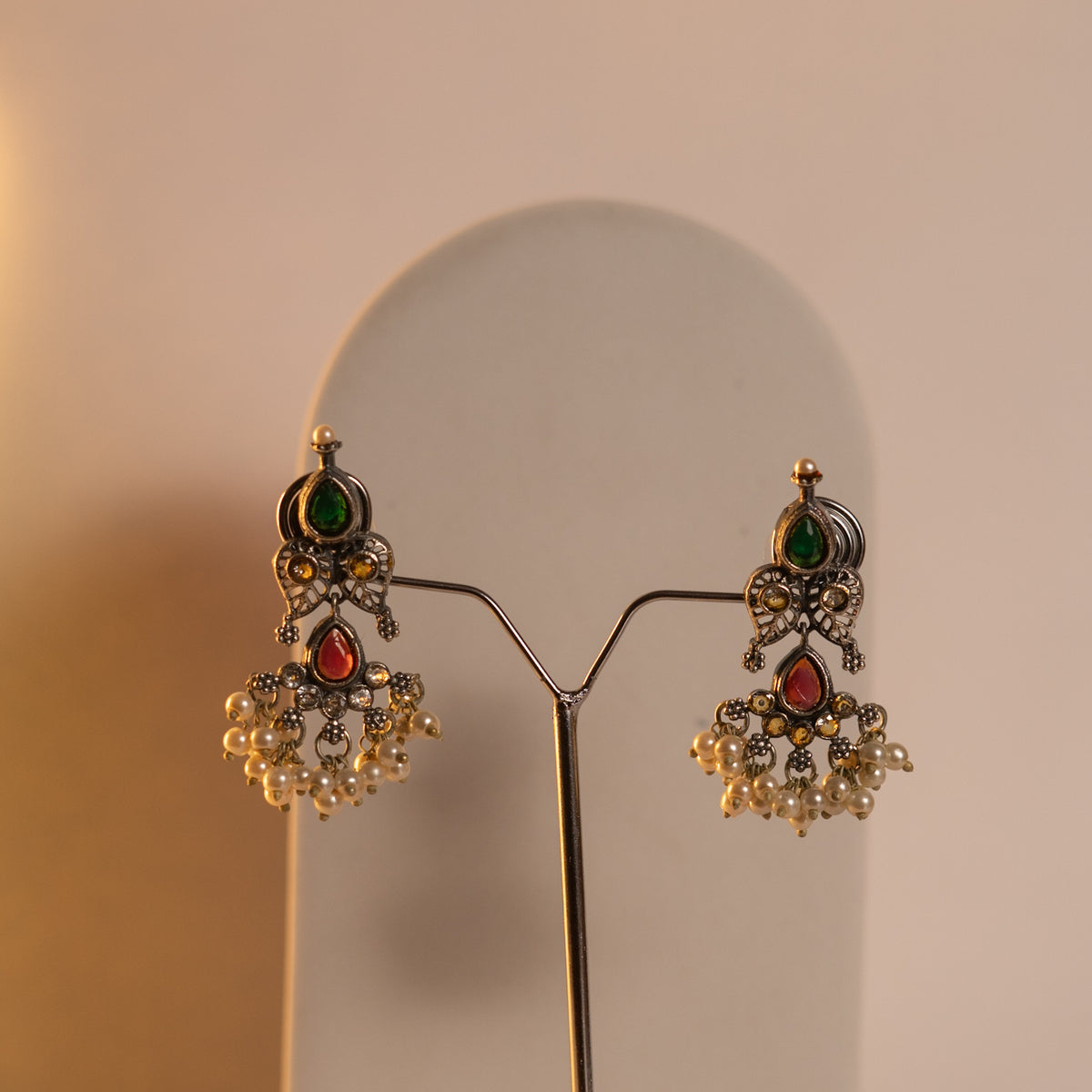 NIRA SILVER LOOK ALIKE CLASSIC ANTIQUE MALA WITH EARRINGS ML18