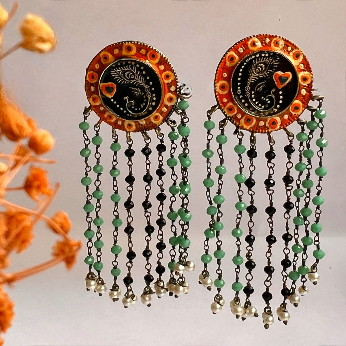 RAHENA RAW AND RUSTIC VINTAGE HAND PAINTED EARRINGS ER610