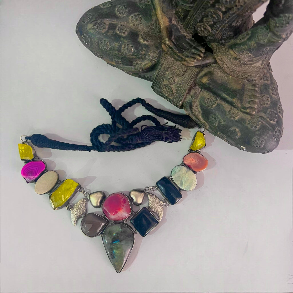 PARINA HANDMADE MULTI STONE STATEMENT RAW AND RUSTIC FINISH NECKLACE NL03