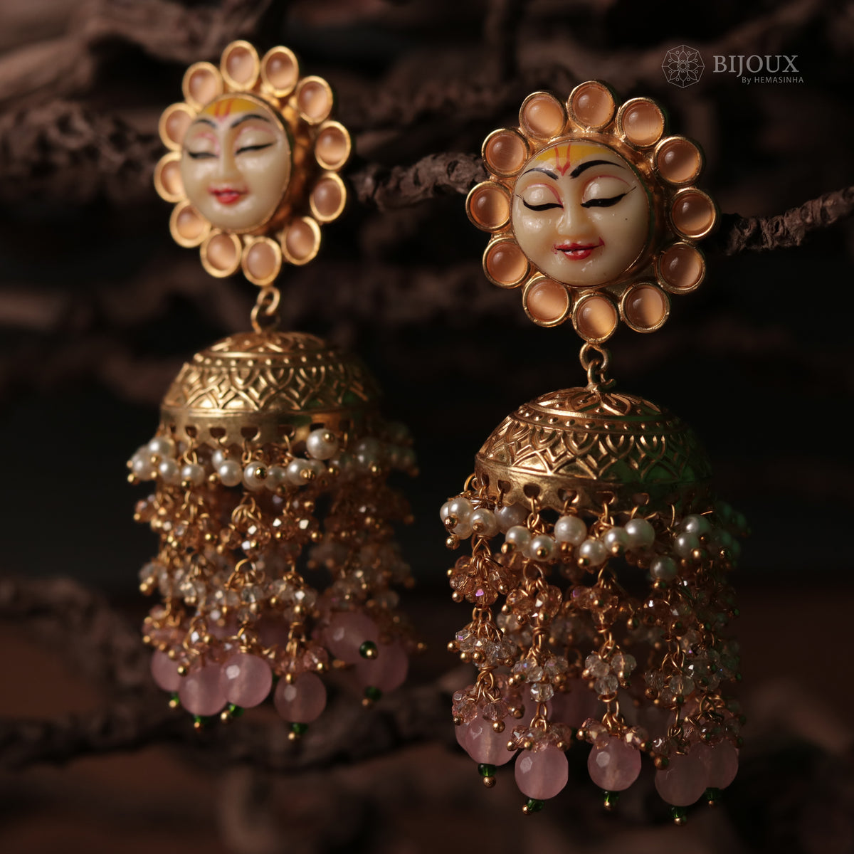 SUNFLOWER SEMI HANDMADE BEADEDJHUMKAS EARRING WITH BEADS ER90