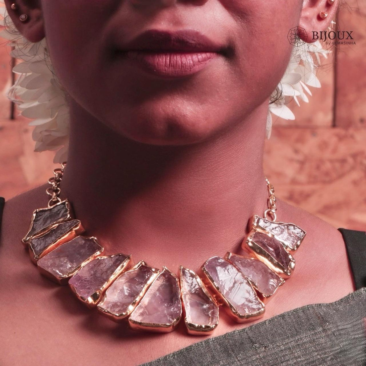 CHINTU RAW STONE HANDMADE GOLD TONED RAW AND RUSTIC FINISH NECKLACE NL81