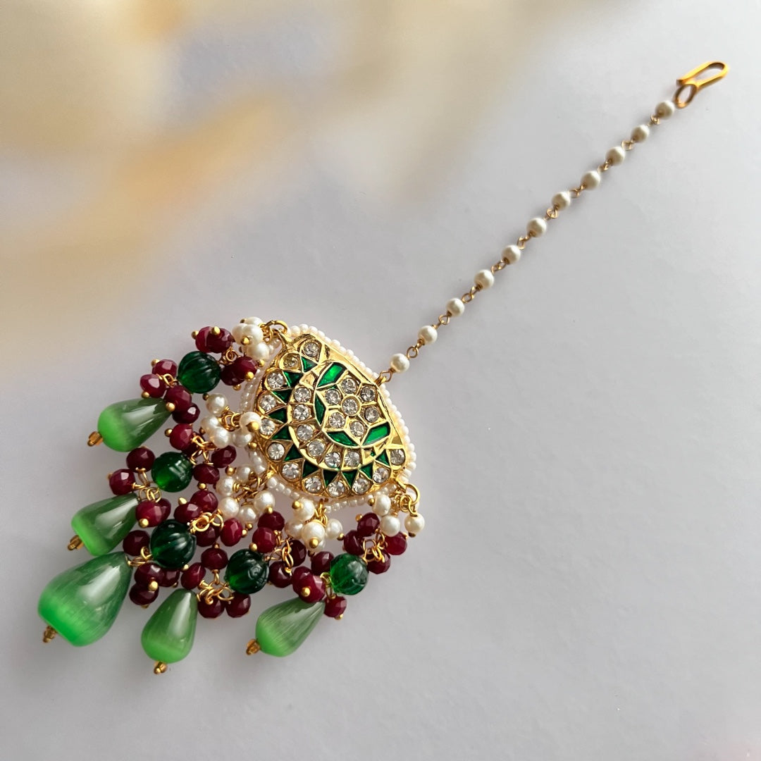 REETHANA BIJOUX PREMIUM HANDMADE CHOKER WITH EARRINGS AND TIKKA CH395