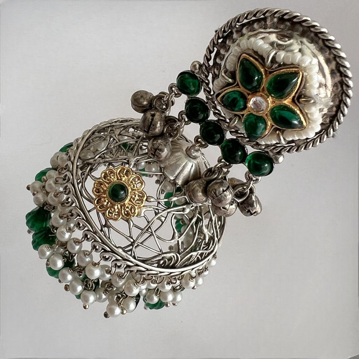 DAFINA SILVER LOOK ALIKE HAND HAMMERED AND HAND WIRED JHUMKA ER567