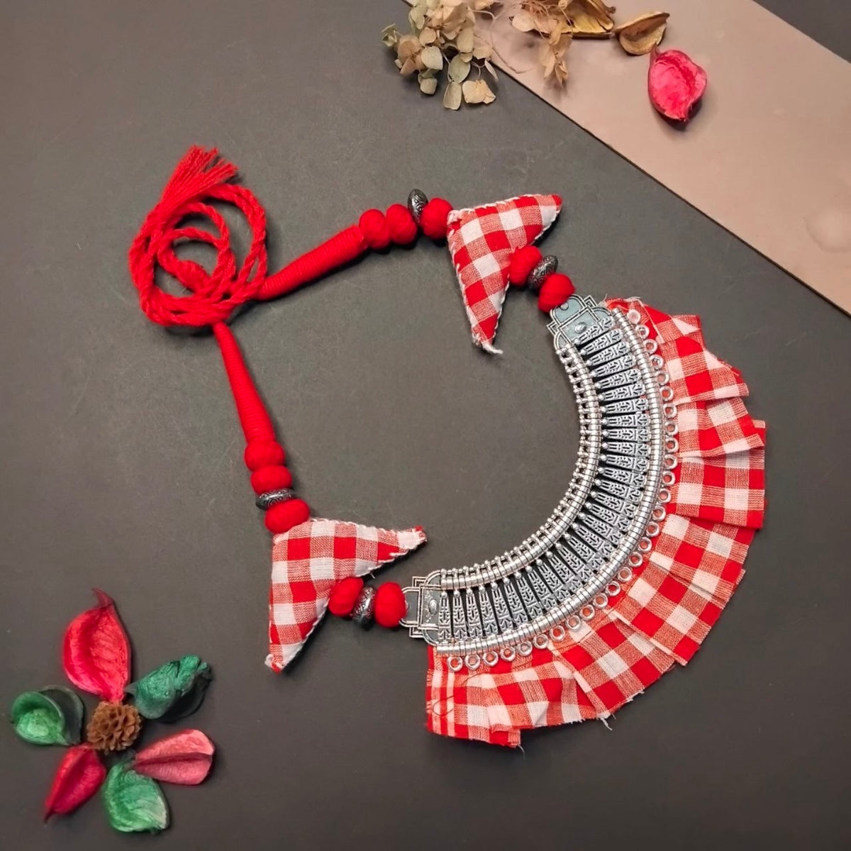 NIRAVA FABRIC AND BEADS HANDMADE AND HANDSTICHED MALA/ NECKPIECE ML91