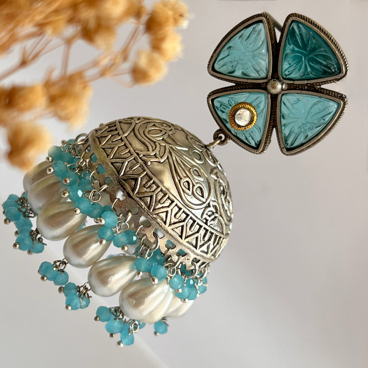 MASANI SILVER LOOK ALIKE DUAL-TONED SILVER POLISH HANDMADE JHUMKA ER573