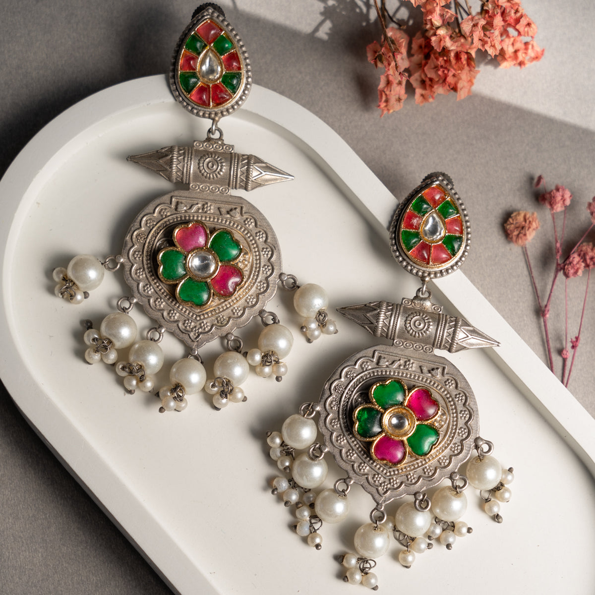 AADHYA FAUX SILVER RAW AND RUSTIC HANDMADE EARRINGS ER721