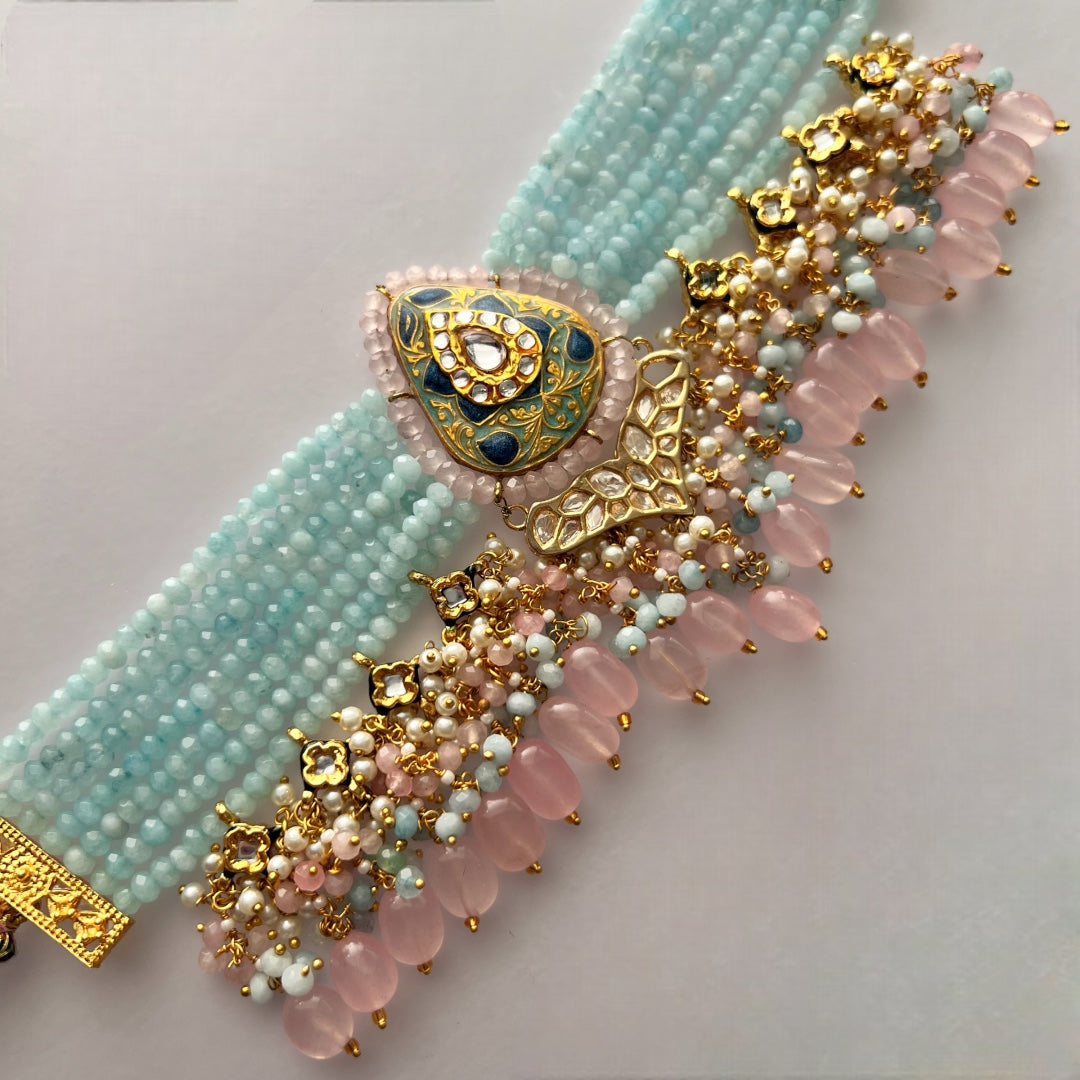 NIKILA ONEX BEADS LAC AND KUNDAN BIJOUX PREMIUM AND EXCLUSIVE HANDMADE CHOKER WITH EARRINGS CH396