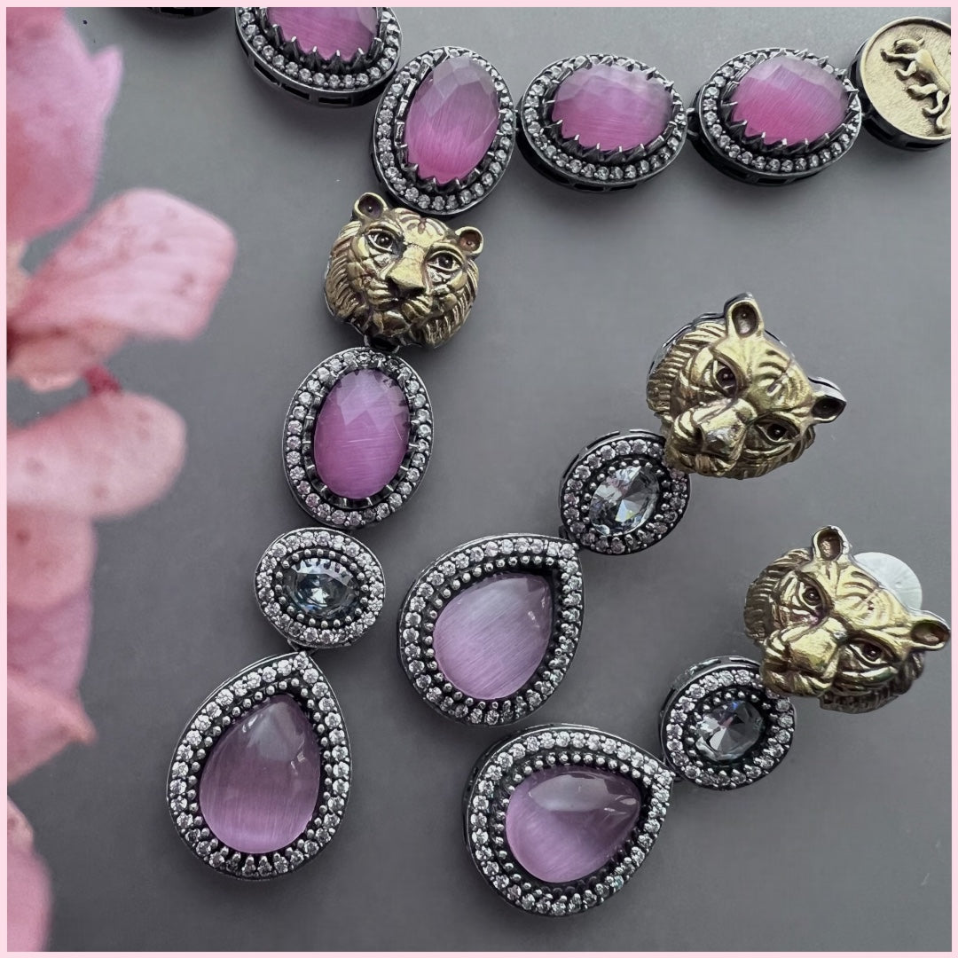 RIFONA FAUX SILVER BIJOUX PREMIUM AND EXCLUSIVE SEMI HANDMADE DUAL TONED NECKLACE WITH EARRINGS NL138