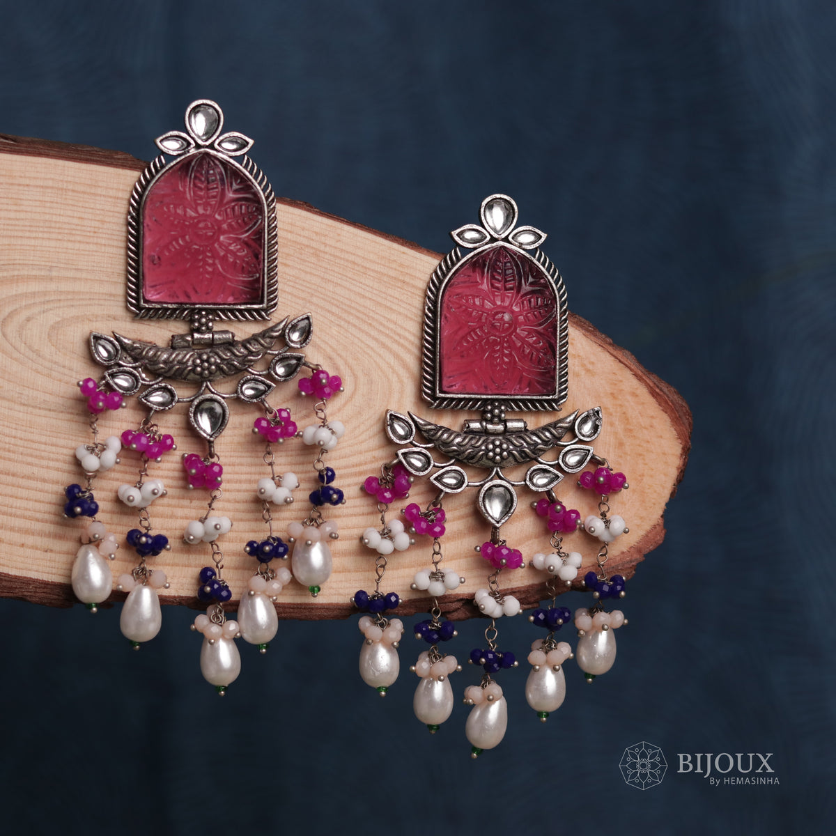 BEADED ENCHANTED CARVING SEMI-HANDMADE STONE EARRINGS ER30