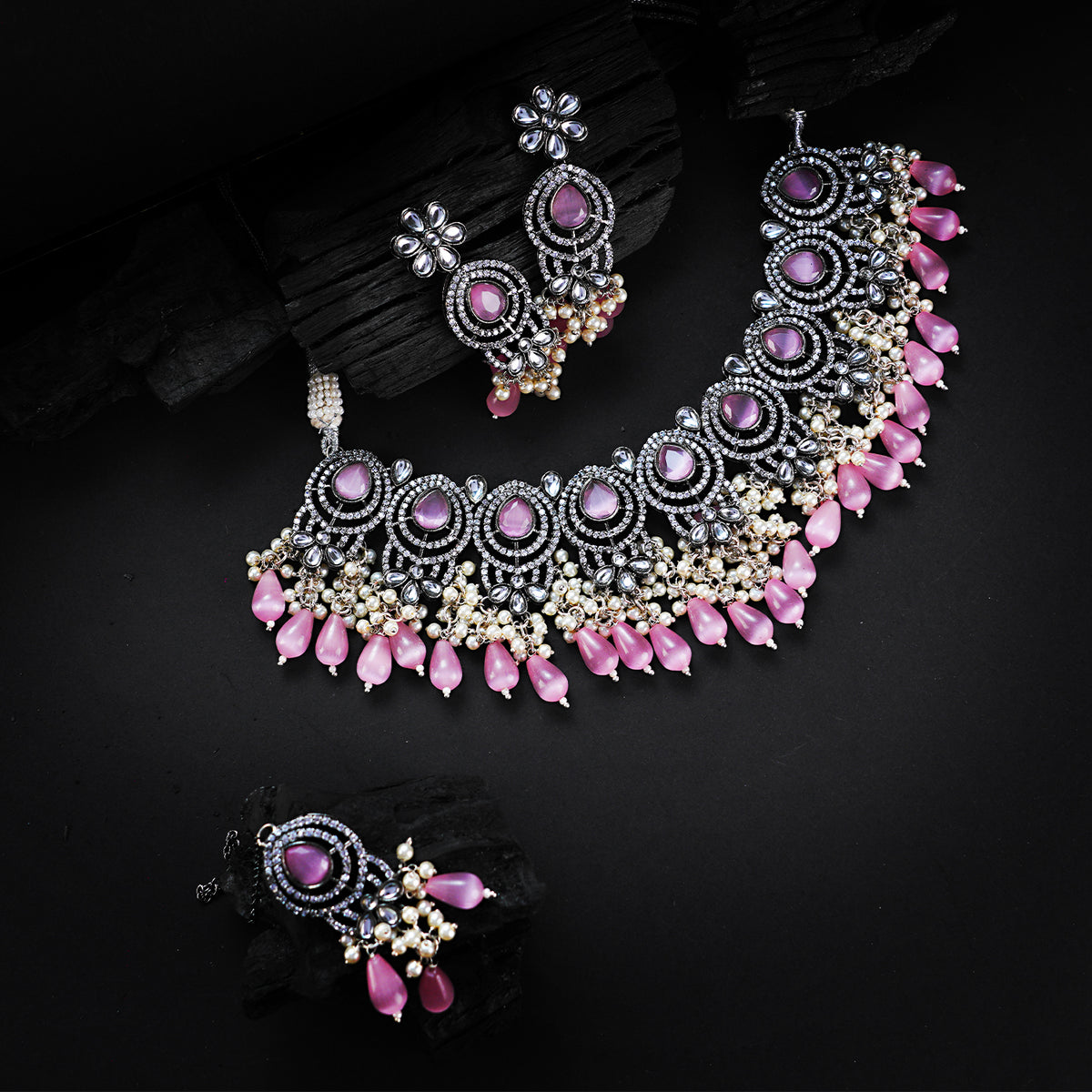 FLORA PINKY VICTORIAN SEMI HANDMADE BRIDAL NECKLACE NL107