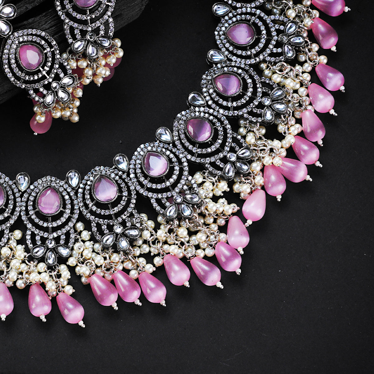 FLORA PINKY VICTORIAN SEMI HANDMADE BRIDAL NECKLACE NL107