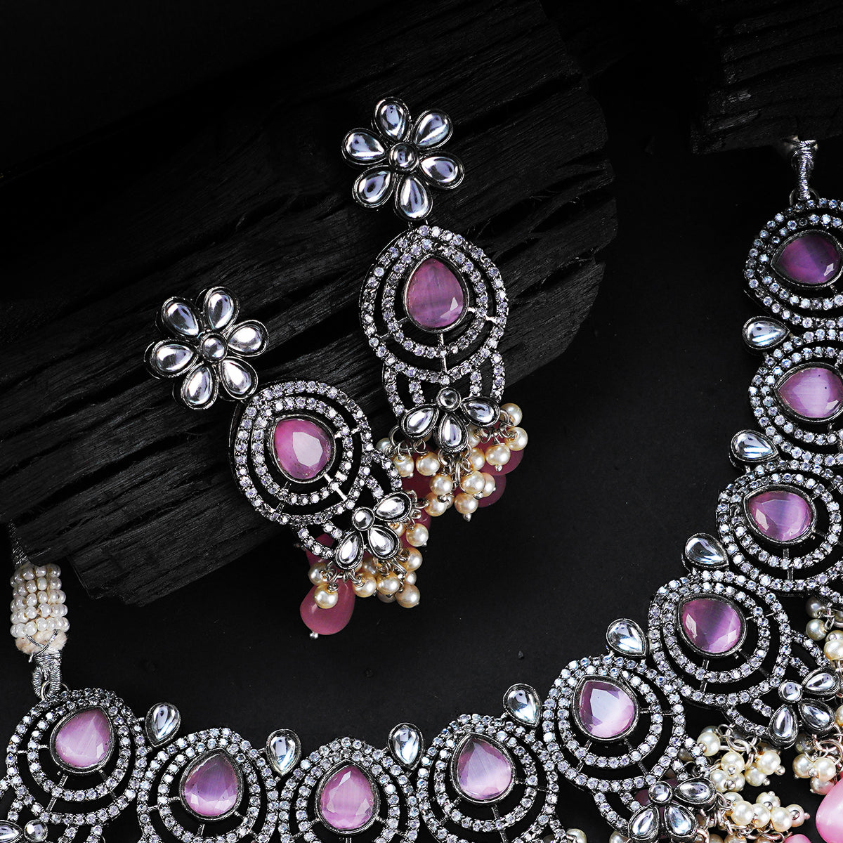 FLORA PINKY VICTORIAN SEMI HANDMADE BRIDAL NECKLACE NL107