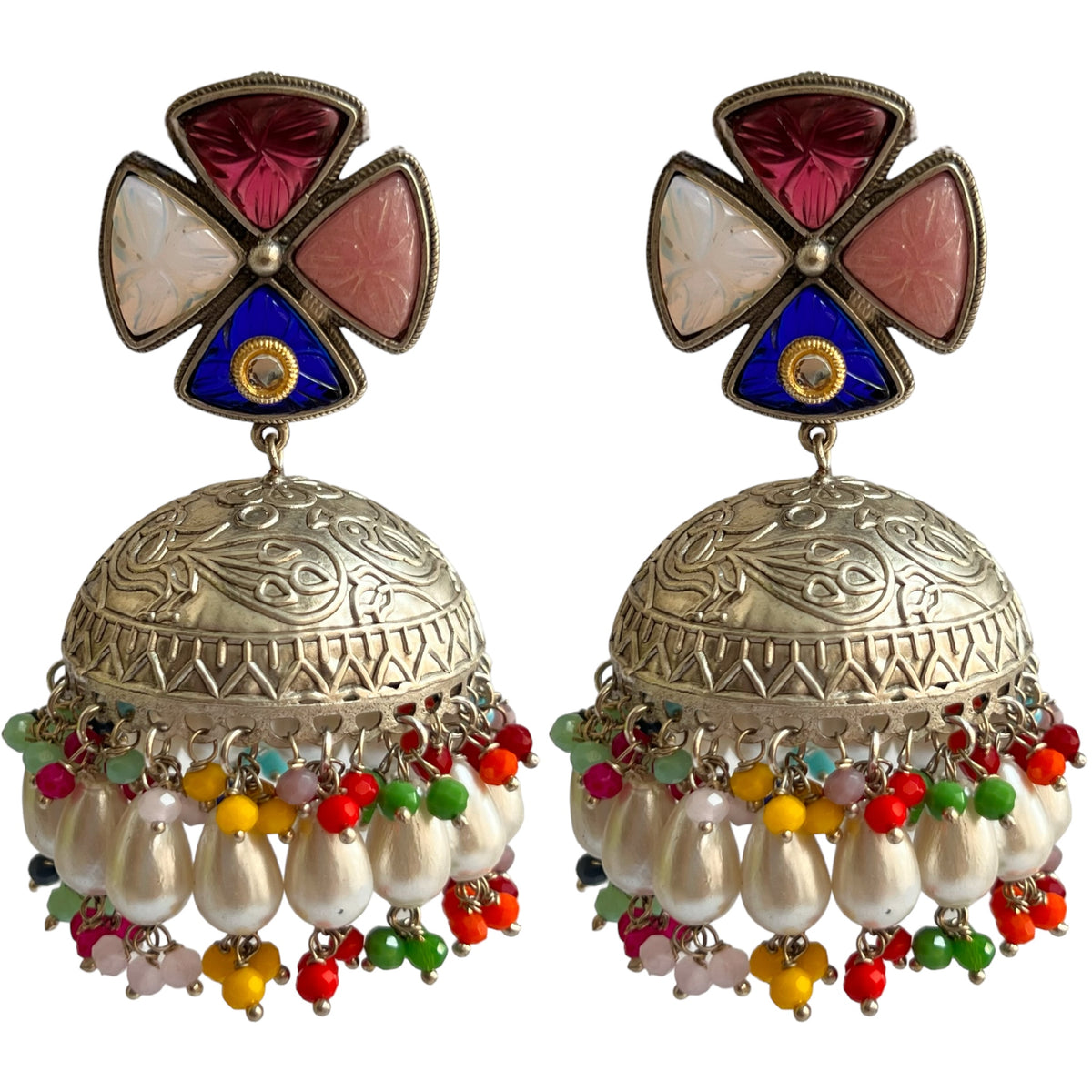 MASANI SILVER LOOK ALIKE DUAL-TONED SILVER POLISH HANDMADE JHUMKA ER573