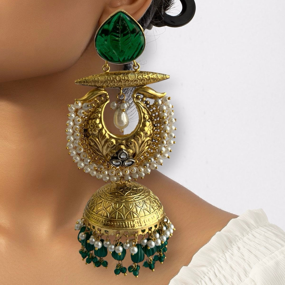 KEREN SILVER LOOK ALIKE GOLD-TONED SILVER POLISH HANDMADE JHUMKA ER563