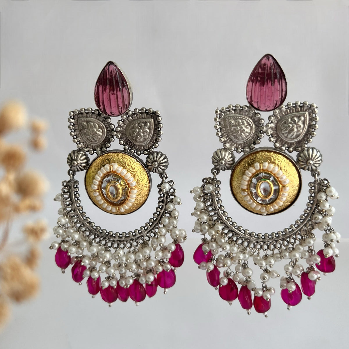 RINA SILVER LOOK ALIKE DUAL-TONED SILVER POLISH HAND MADE DANGLERS ER559