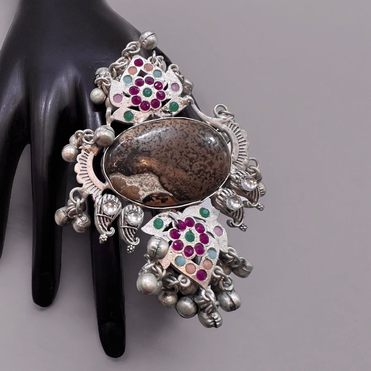 NIRAA PREMIUM HANDMADE NATURAL STONES SILVER POLISH RING R58