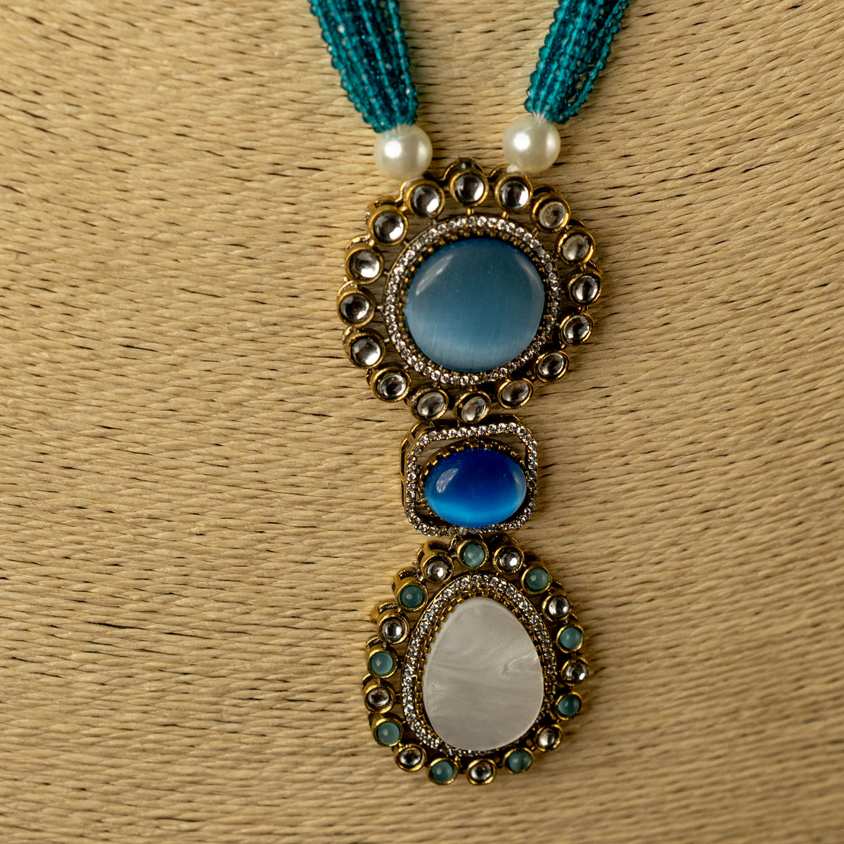 MITHILDA DUAL TONED SEMI HANDMADE MONALISA STONES NECKPIECE/NECKLACE EARRINGS NL323