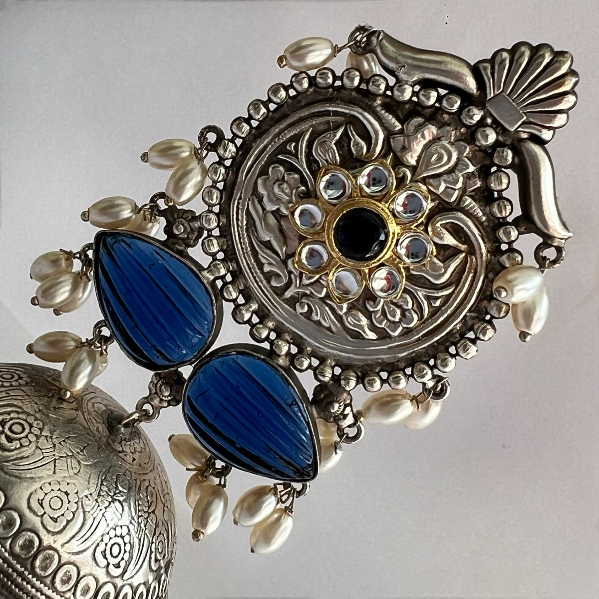 SELAM SILVER LOOK ALIKE DUAL-TONED SILVER POLISH HANDMADE JHUMKA ER574