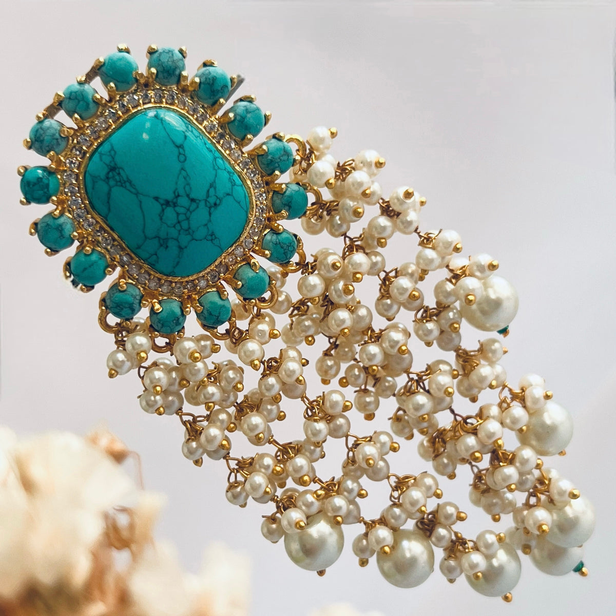 LIYA HANDMADE PEARL BEADED GOLD-TONED EARRING-ER561