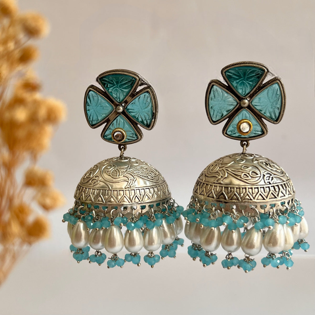 MASANI SILVER LOOK ALIKE DUAL-TONED SILVER POLISH HANDMADE JHUMKA ER573