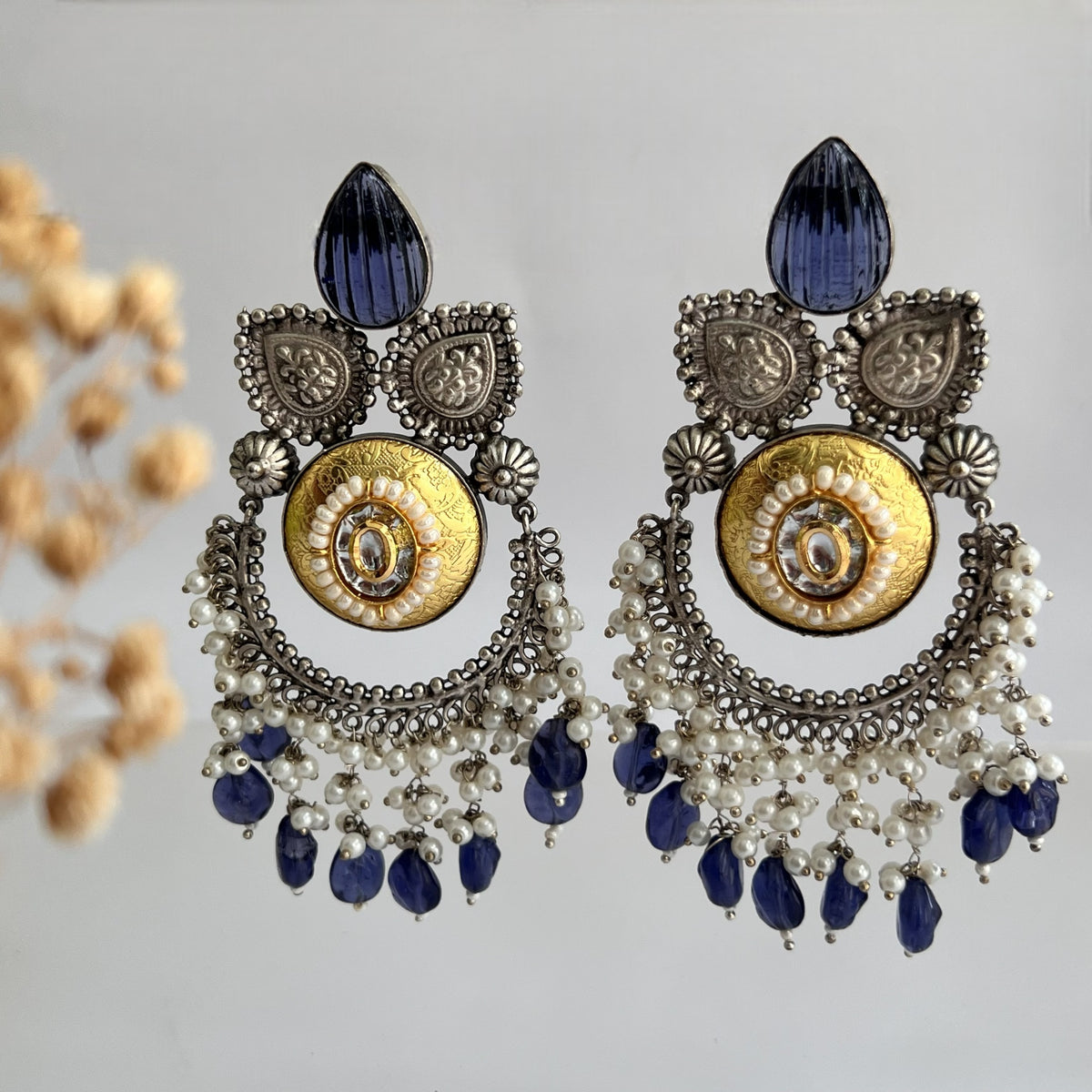 RINA SILVER LOOK ALIKE DUAL-TONED SILVER POLISH HAND MADE DANGLERS ER559