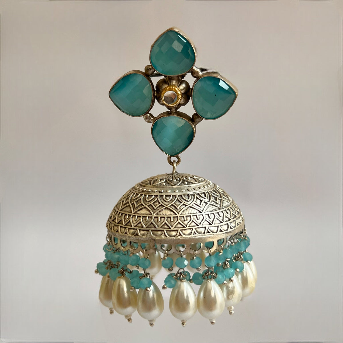 MAKARA SILVER LOOK ALIKE DUAL-TONED SILVER POLISH HANDMADE JHUMKA ER575