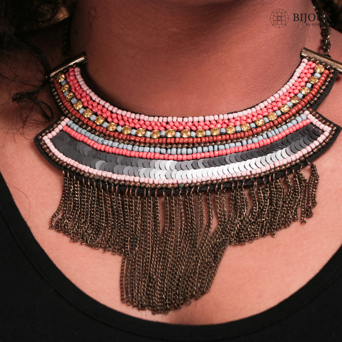 MULTI FABRIC AND BEADS HANDMADE AND HANDSTICHED NECKLACE/CHOKERS FROM NL149-NL163