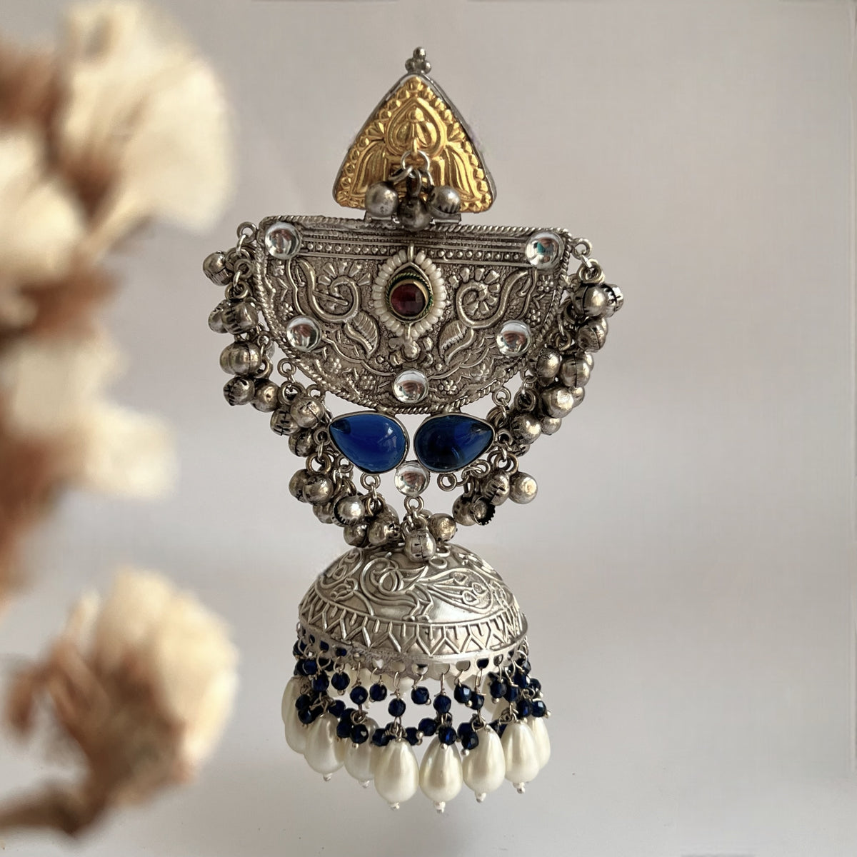 ÉLIRA SILVER LOOK ALIKE HAND HAMMERED DUAL TONED JUMBO JHUMKA ER558