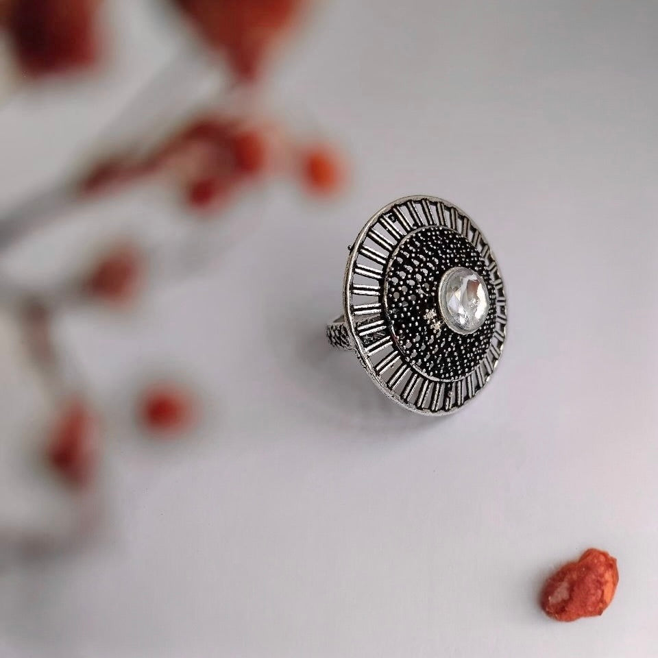 RIVONA OXIDIZED FINISH STONE RING R90