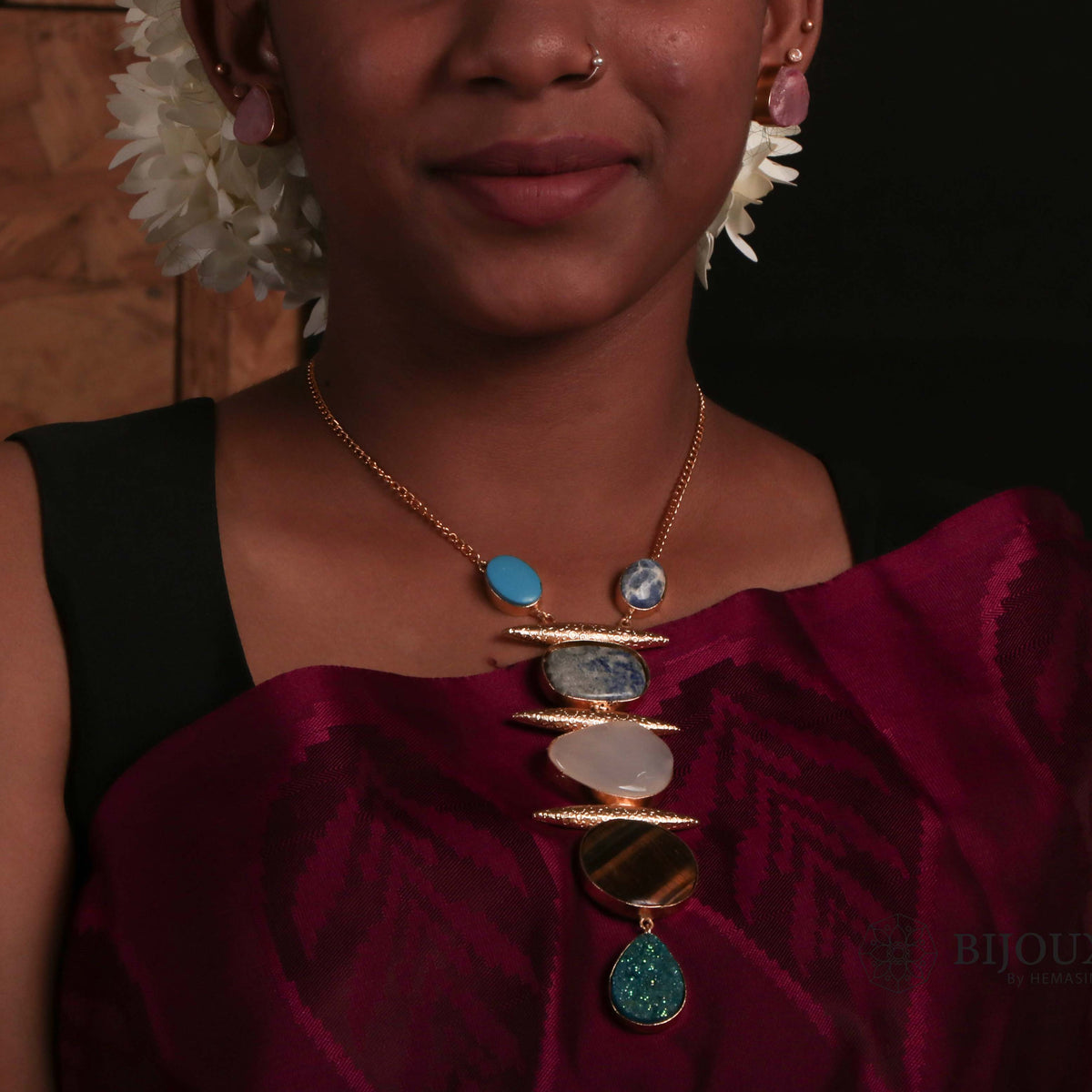 MEENU RAW STONE HANDMADE RAW LOOK TIE NECKLACE NL36