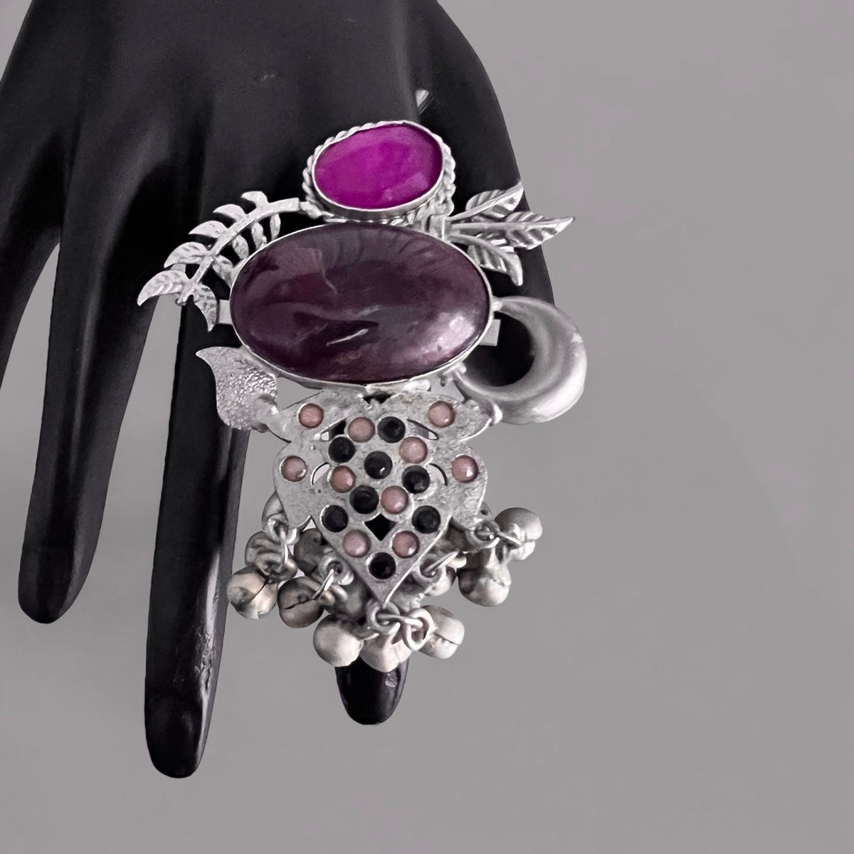 NATALIA PREMIUM HANDMADE NATURAL STONES SILVER POLISH RING R60 DESIGN 5