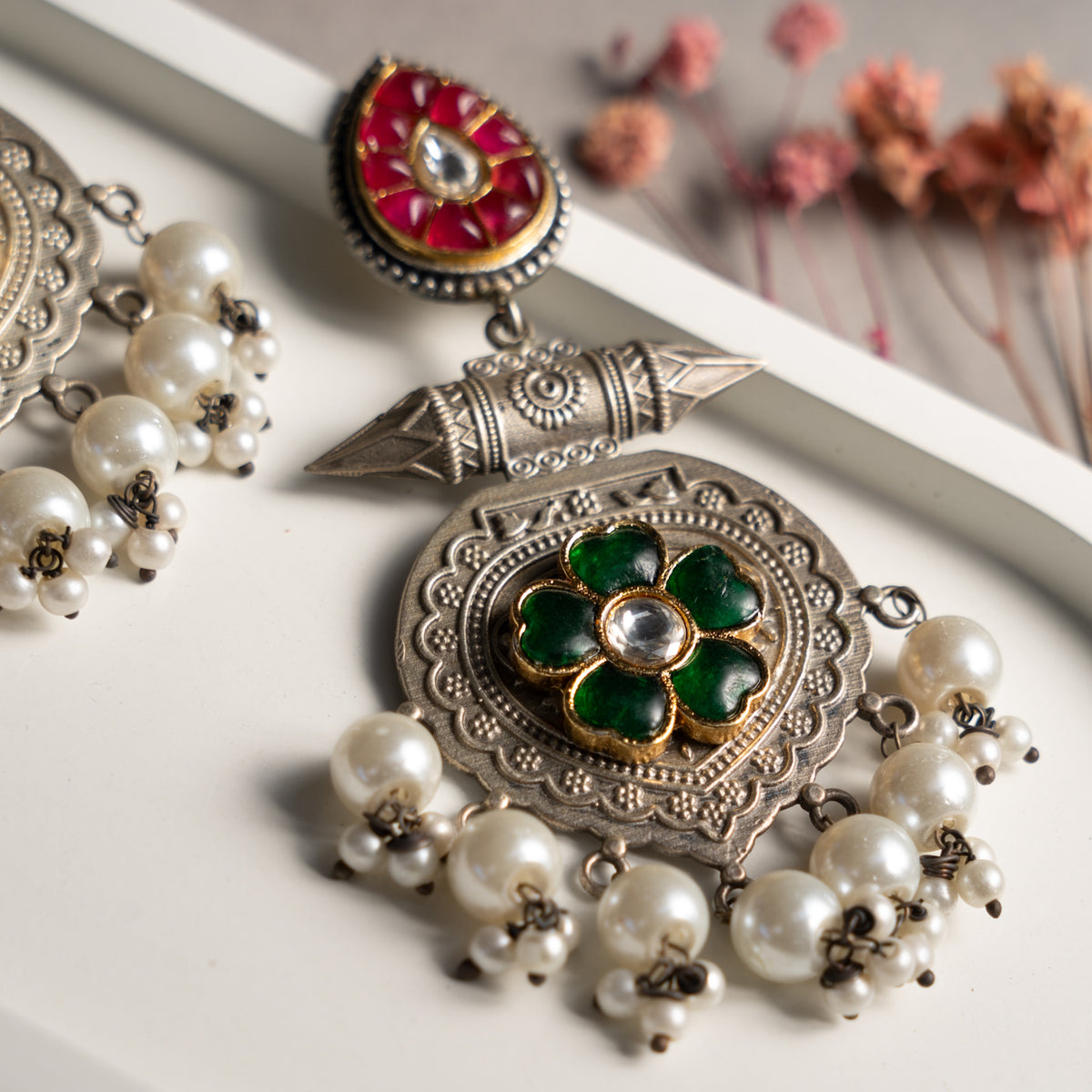 AADHYA FAUX SILVER RAW AND RUSTIC HANDMADE EARRINGS ER721