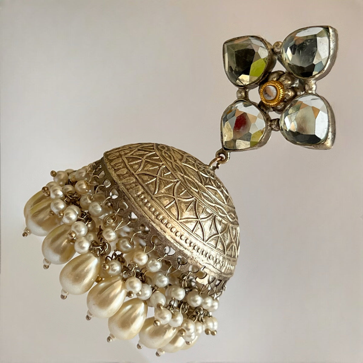 MAKARA SILVER LOOK ALIKE DUAL-TONED SILVER POLISH HANDMADE JHUMKA ER575