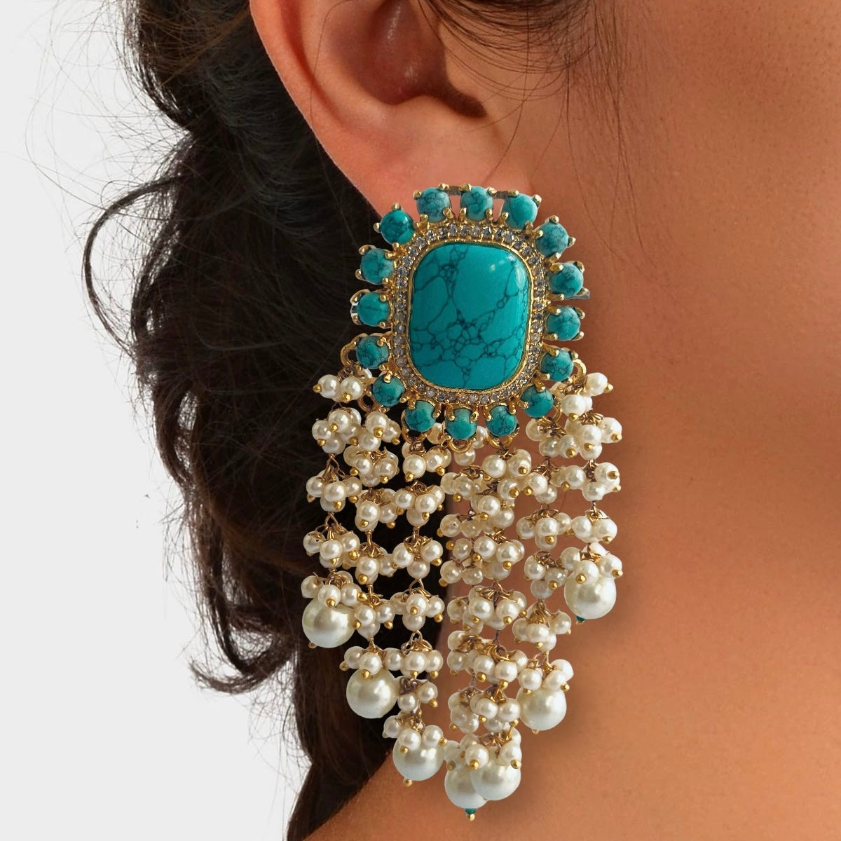 LIYA HANDMADE PEARL BEADED GOLD-TONED EARRING-ER561