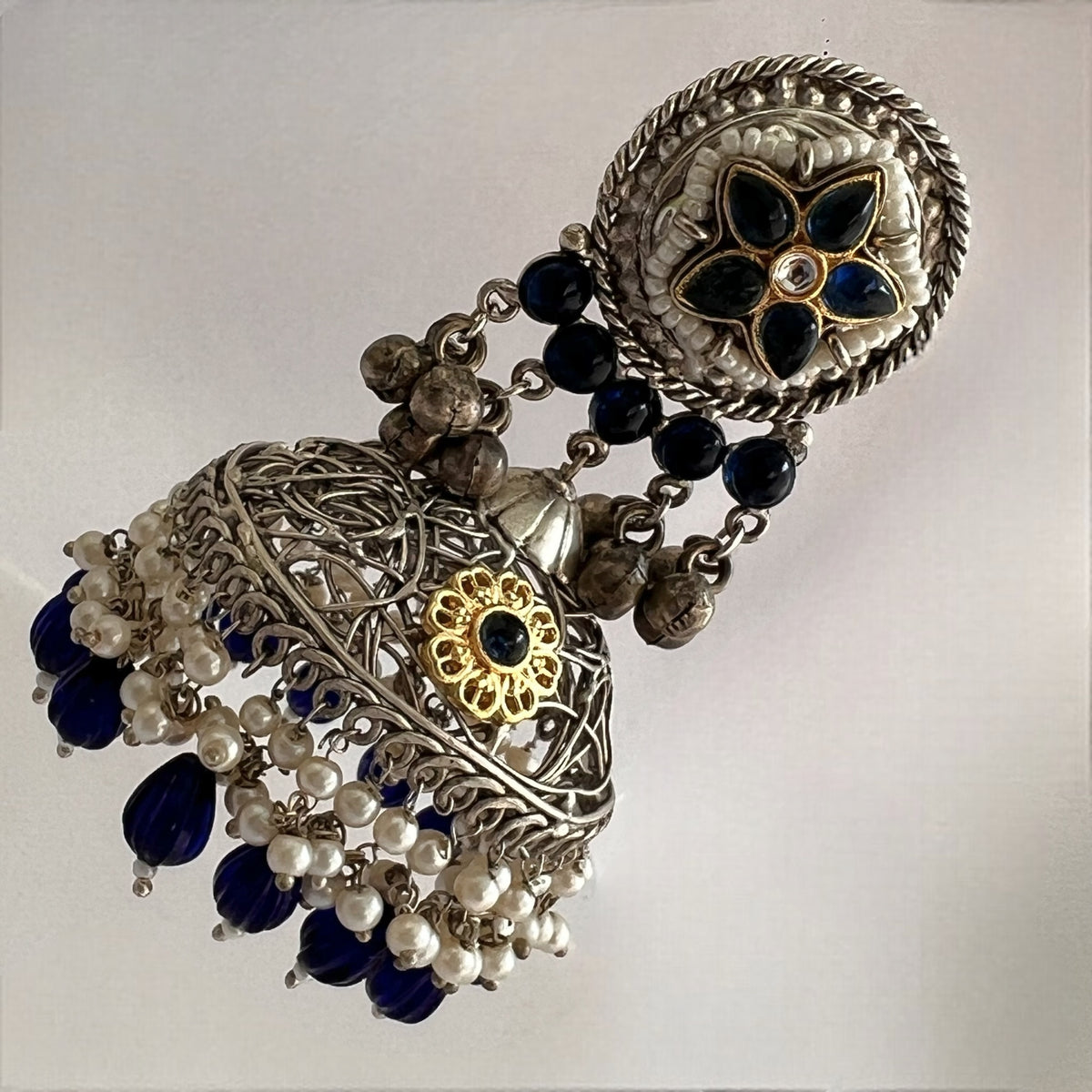 DAFINA SILVER LOOK ALIKE HAND HAMMERED AND HAND WIRED JHUMKA ER567