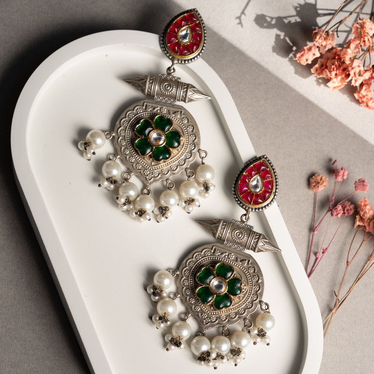 AADHYA FAUX SILVER RAW AND RUSTIC HANDMADE EARRINGS ER721