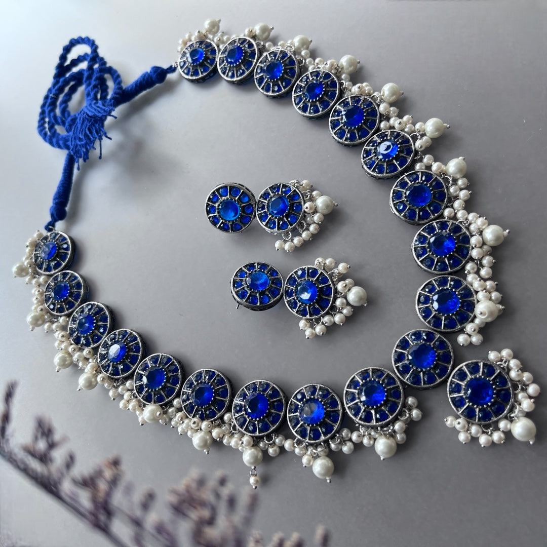 VINAYA FAUX SILVER BIJOUX PREMIUM AND EXCLUSIVE SEMI HANDMADE NECKLACE WITH EARRINGS NL136