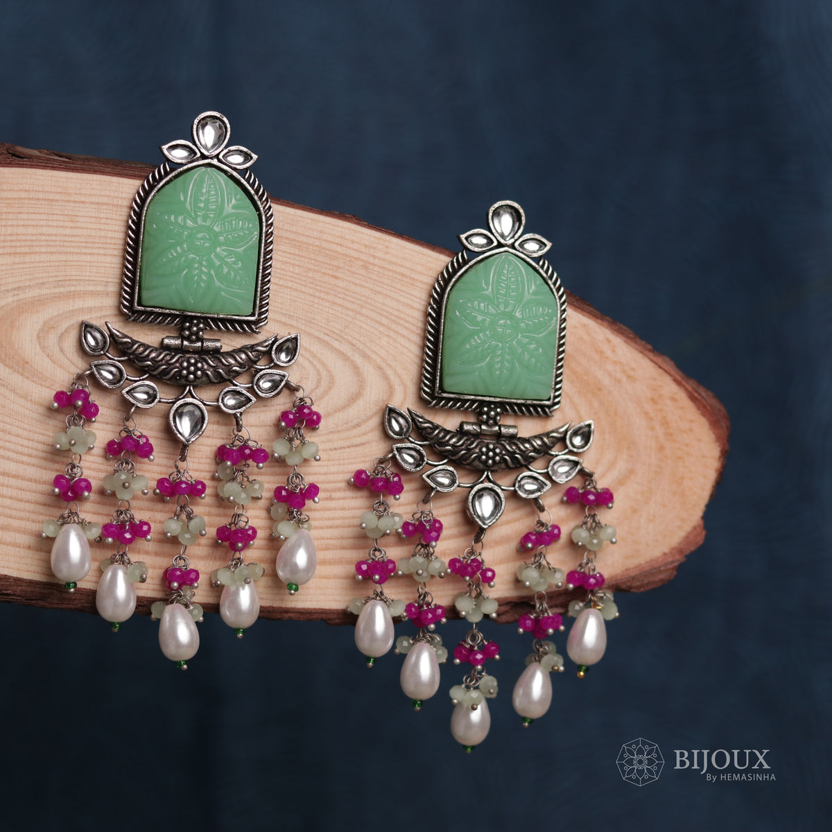 BEADED ENCHANTED CARVING SEMI-HANDMADE STONE EARRINGS ER30