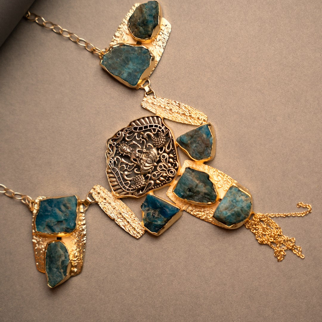 ANABELLA BIJOUX EXCLUSIVE HANDMADE RAW STONE DUAL TONED TEMPLE NECKLACE NL245