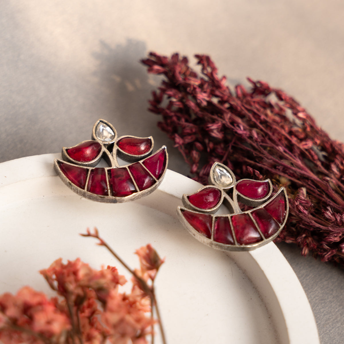 LIMA FAUX SILVER SEMI HANDMADE STUDS EARRINGS ER679