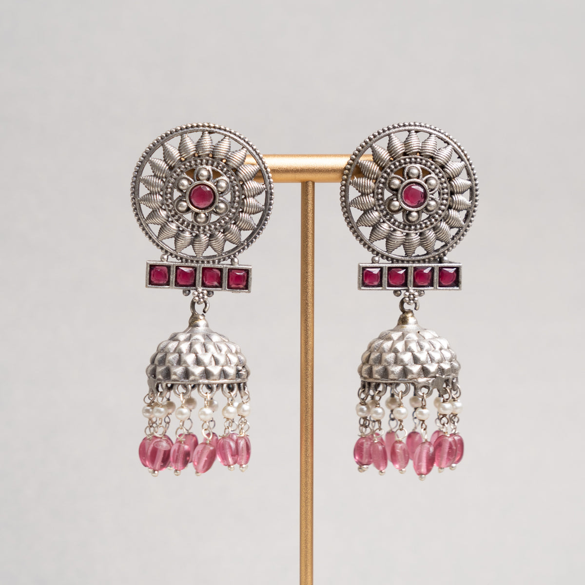 AAROHI FAUX SILVER SEMI HANDMADE RAW AND RUSTIC EARRINGS/JHUMKAS ER731