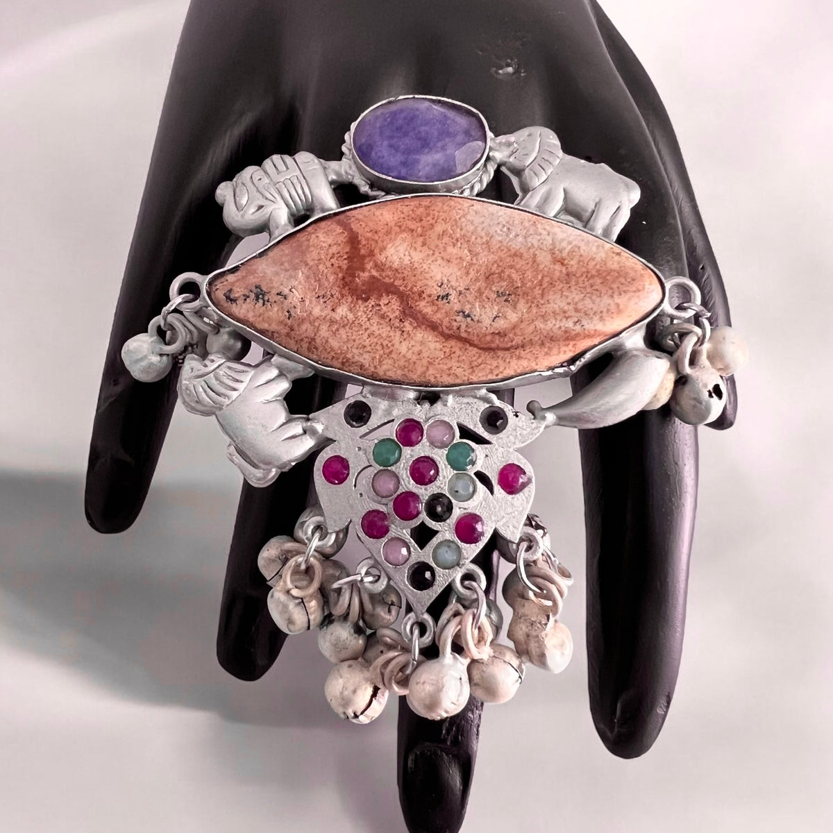 SOFIE PREMIUM HANDMADE NATURAL STONES SILVER POLISH RING R63