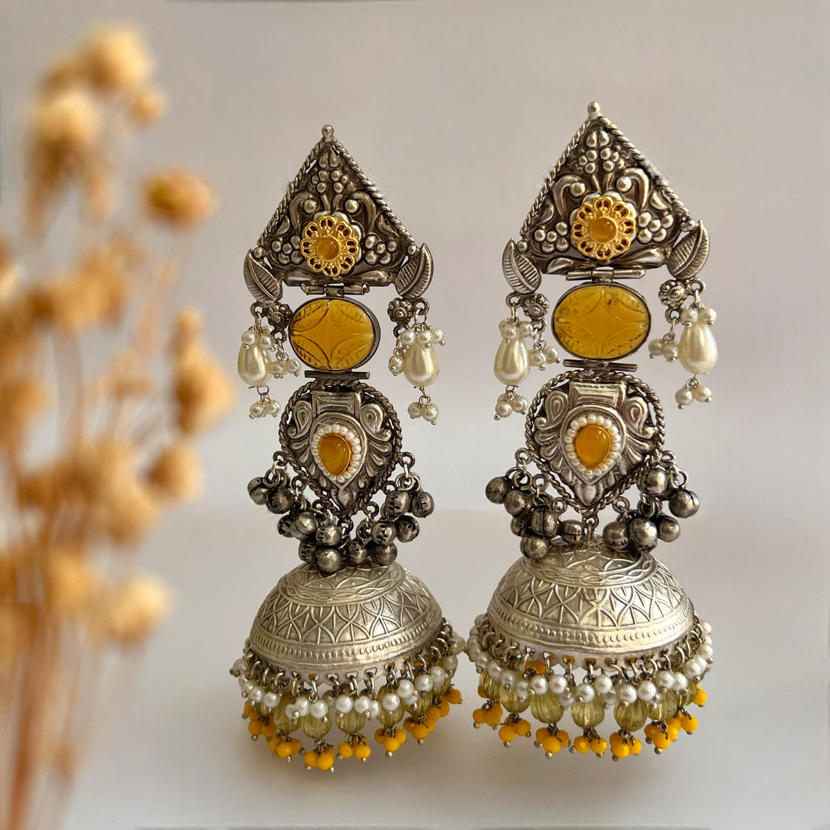 KRITHI SILVER LOOK ALIKE DUAL-TONED SILVER POLISH HANDMADE JUMBO JHUMKA ER572