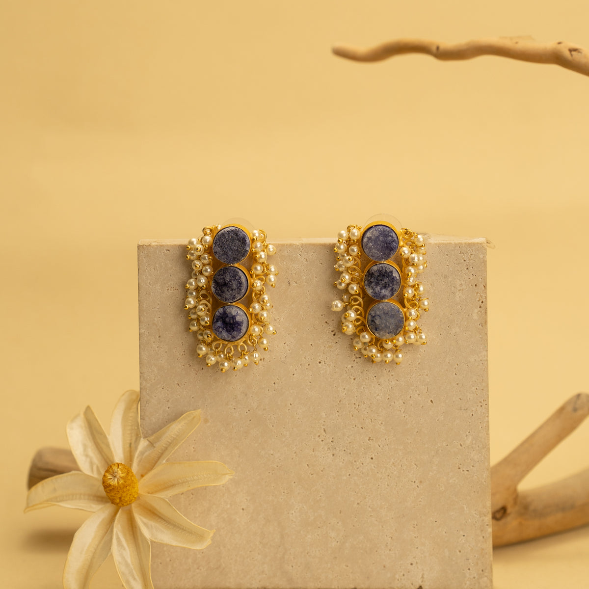 ISHITA RUSTIC AND RAW ANTIQUE FINISH HANDMADE NATURAL STONE EARRINGS ER459