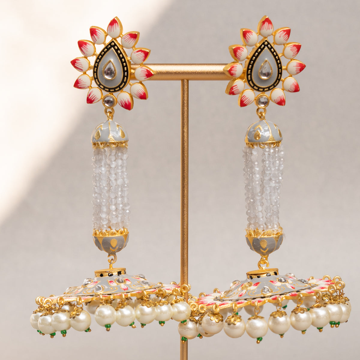 GOLD-TONE MEENAKARI SEMI HANDMADE JHUMKAS EARRINGS ER86