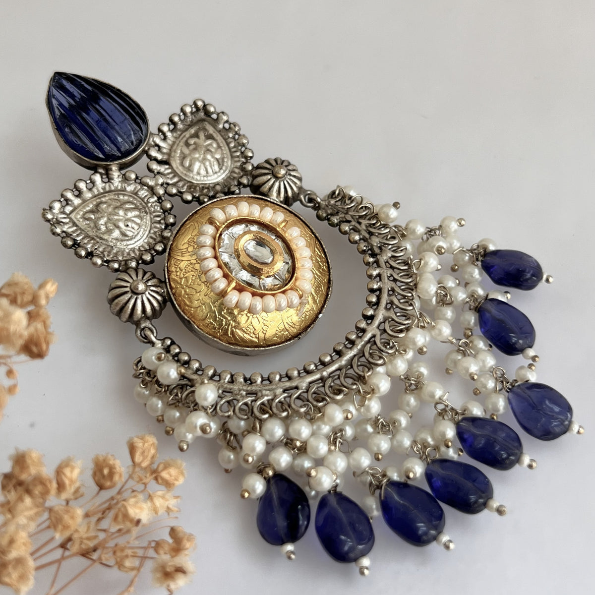 RINA SILVER LOOK ALIKE DUAL-TONED SILVER POLISH HAND MADE DANGLERS ER559