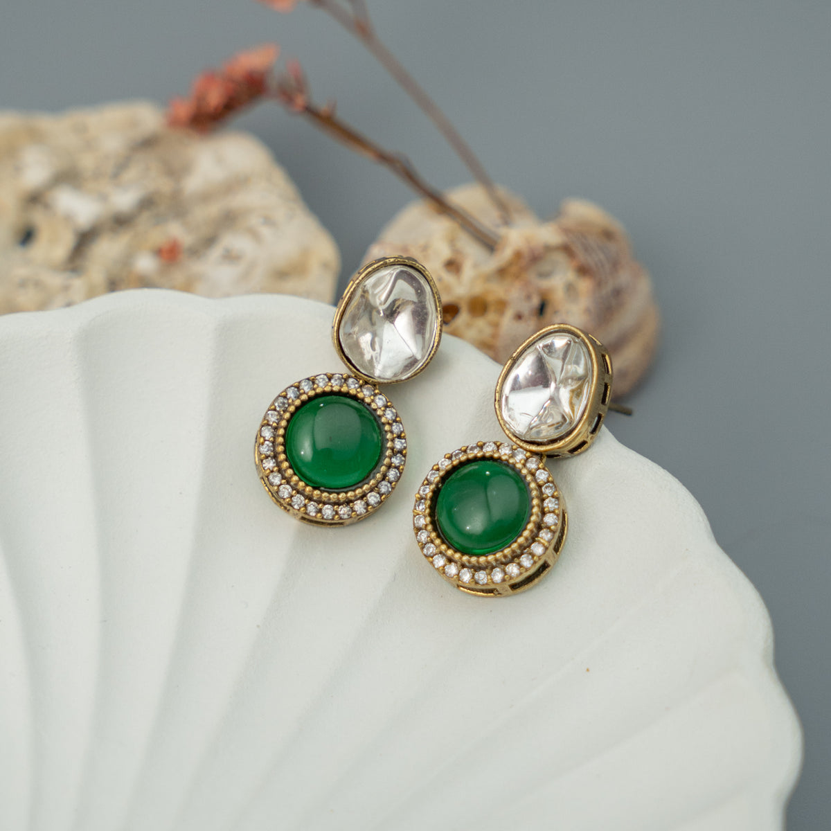 BELLA POLKI MONALISA STONE SEMI HANDMADE EARRING/STUD ER918