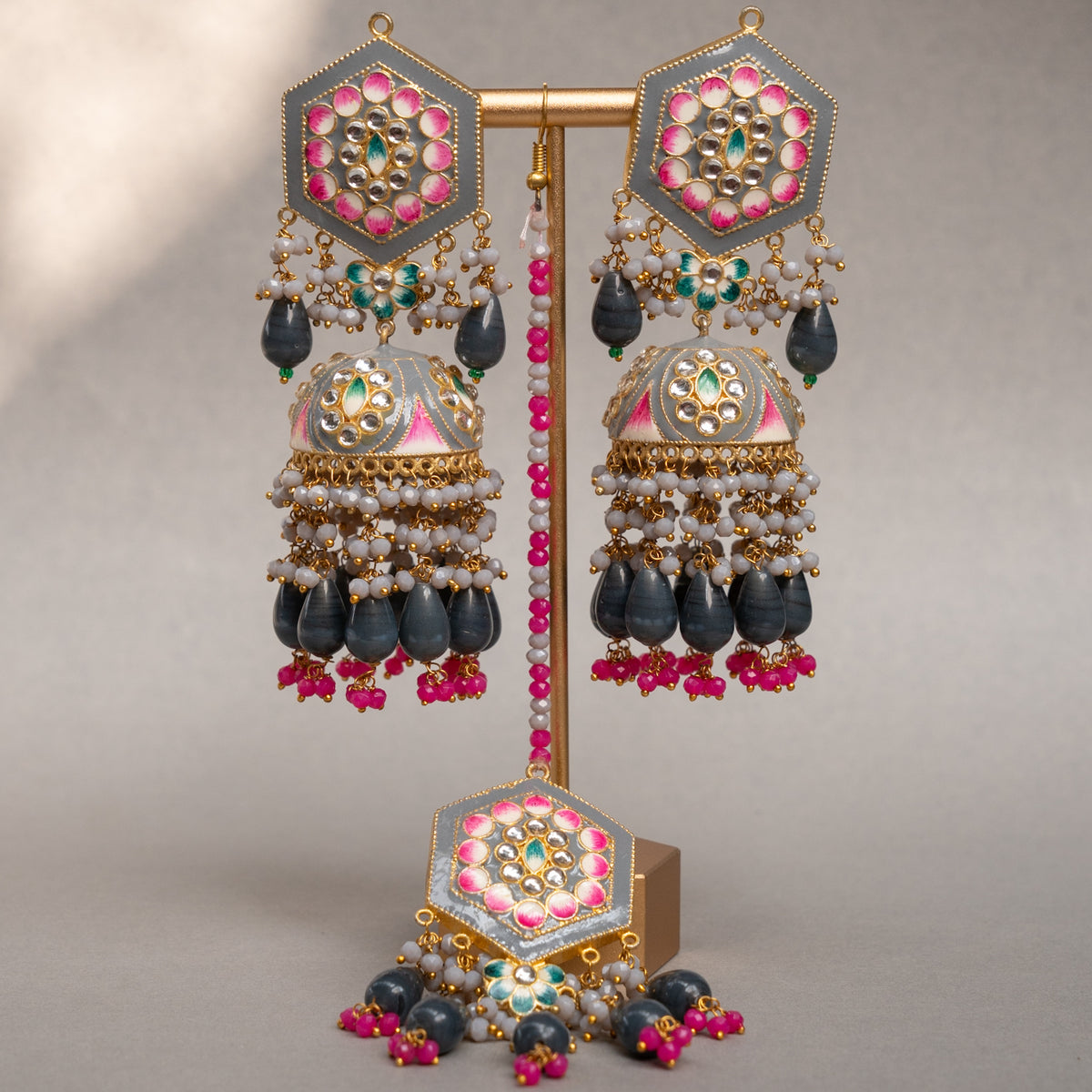 GOLD-TONE MEENAKARI SEMI HANDMADE JHUMKAS EARRINGS ER85